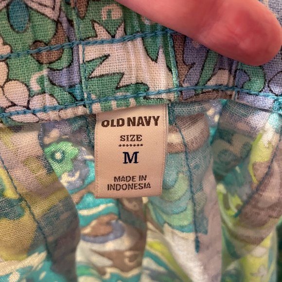 🔥 Old Navy | Green/Blue Paisley Print Linen Blend Pleated Skirt w/ Pockets M - Picture 4 of 5